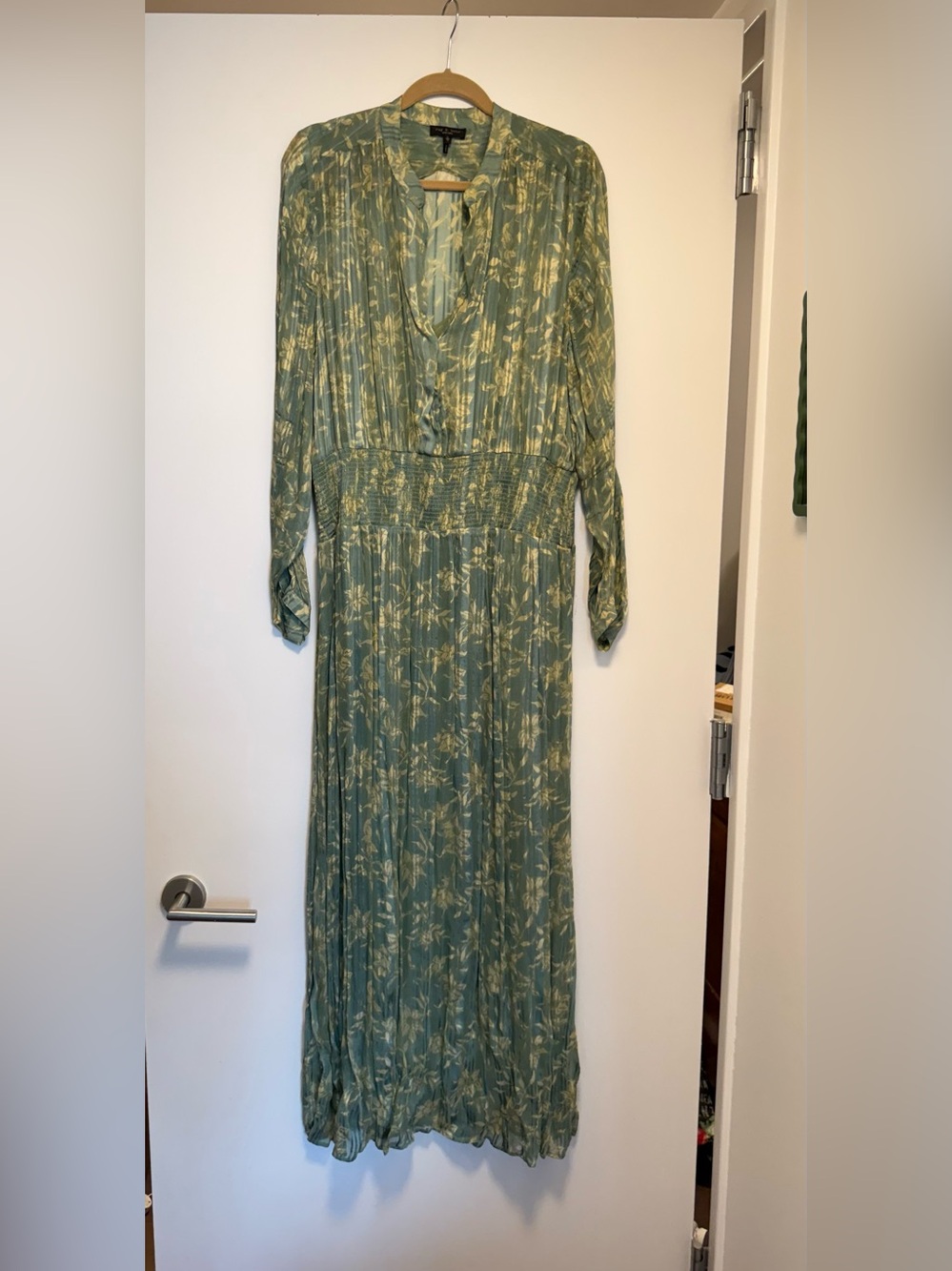 rag & bone Green Floral Smocked-Waist Maxi Dress